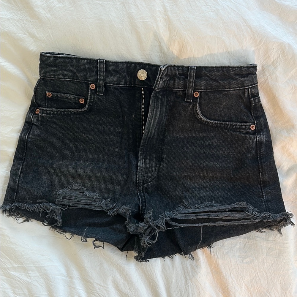 Zara High Waist Black Denim Shorts